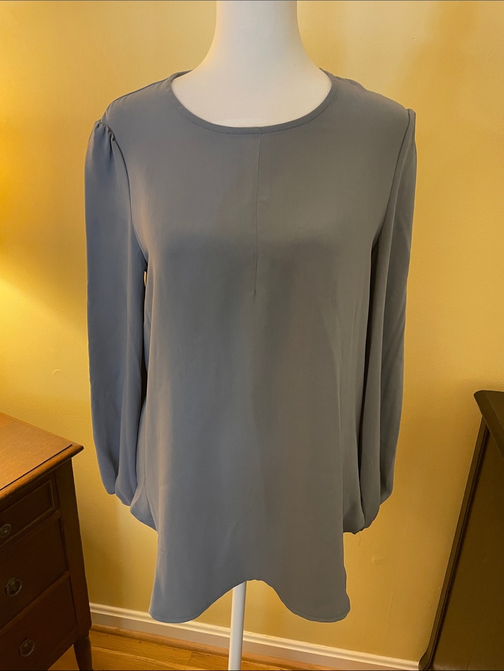 Tahari Slate Blue Long-Sleeve Scoop Neck Blouse